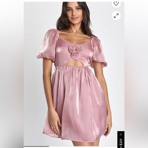 Sweet Delight Shiny Pink Organza Rosette Mini Dress